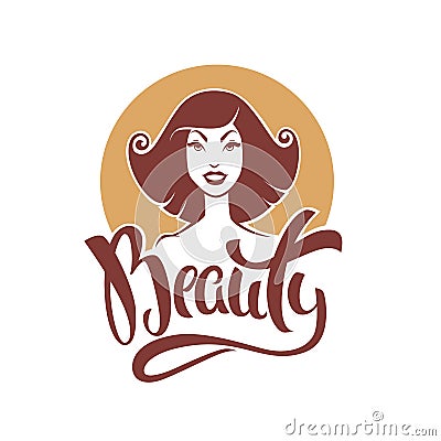 Beauty lettering composition and retro pinup girl for your logo Vector Illustration