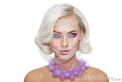 Beauty in lilac necklace Stock Photo