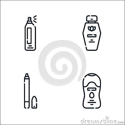 beauty line icons. linear set. quality vector line set such as deodorant, eye pencil, toner Vector Illustration