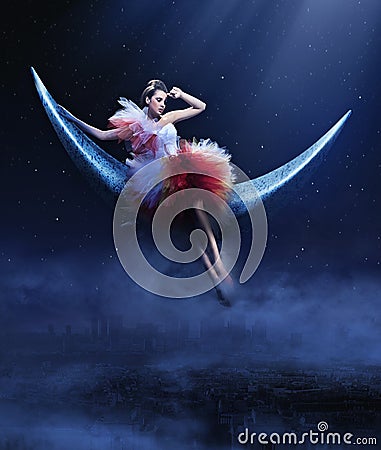 Beauty lying on the crescent moon Stock Photo