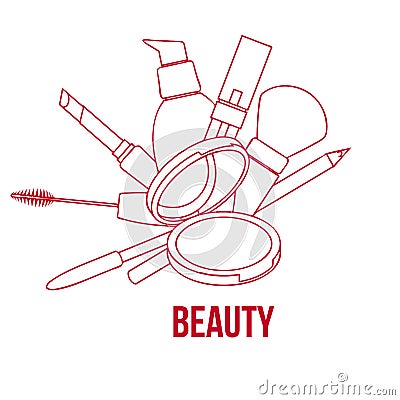 Beauty Make Up Tools Set, Contour Vector Illustration Vector Illustration