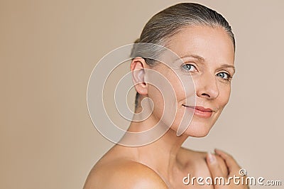 Beauty mature woman smiling Stock Photo