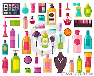 Beauty Means and Decorative Cosmetics Collection Vector Illustration