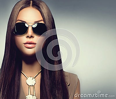 Beauty model girl wearing sunglasses Stock Photo