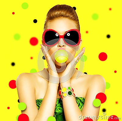 Beauty model girl wearing sunglasses Stock Photo