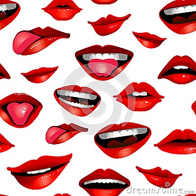 Beauty modern realistic seamless pattern with lips isolated on white Cartoon Illustration