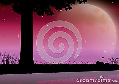 The Beauty of the Moon in Nature , Vector illustrations landscape Vector Illustration