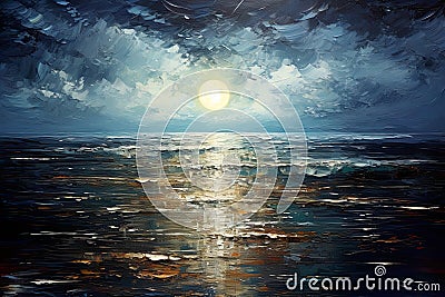 beauty of the night with this thick paint painting, a captivating depiction of beach waves Stock Photo
