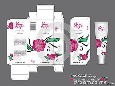 Beauty Packaging template, 3d Box cosmetics, product design, Rose Packaging, healthy products, Cream layout, cream, spa Vector Illustration