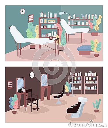 Beauty parlor flat color vector illustration set Vector Illustration