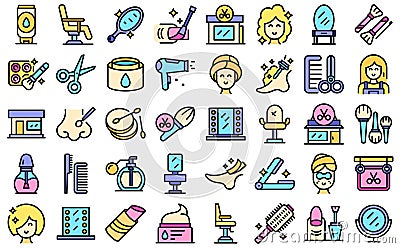 Beauty parlor icons set line color vector Vector Illustration