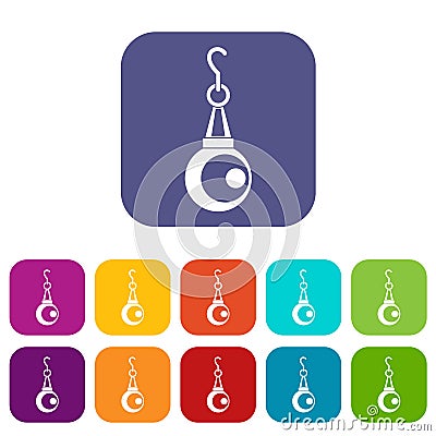 Beauty pearl pendant icons set flat Vector Illustration