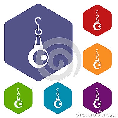 Beauty pearl pendant icons set hexagon Vector Illustration