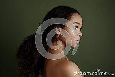 Beauty photo of young elegant African American woman with afro. Hands poses. Gentle portrait. Fashion beauty close up portrait. N Stock Photo