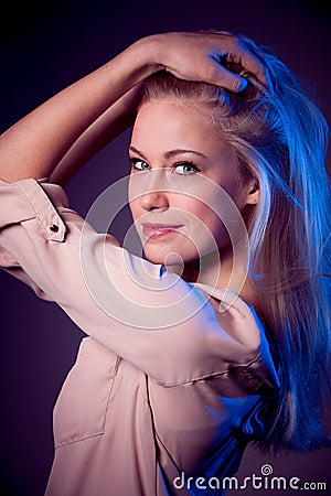 Beauty portrait of attractive caucasian woman with blond hair Stock Photo