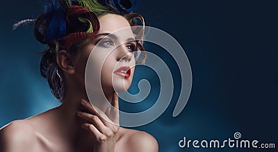 Beauty portrait of a beautiful model with Colourful hairstyle Stock Photo
