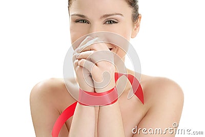 Beauty portrait of funny tied hands woman Stock Photo