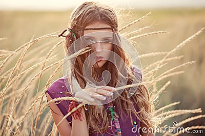 Beauty portrait of gorgeous young blonde woman outside. Beautif Stock Photo