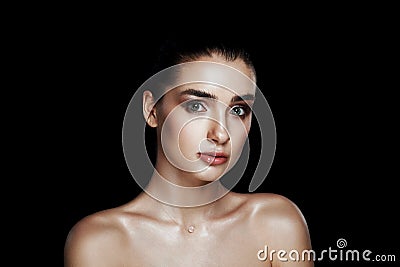 Beauty Portrait of Pretty Woman with Strobing Makeup. Wet Body E Stock Photo