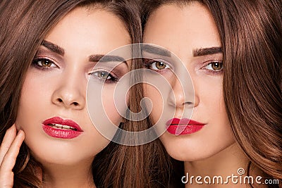 Beauty portrait of sisters twins. Stock Photo