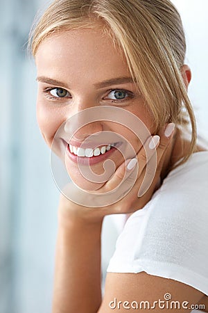 Beauty Portrait Of Woman With Beautiful Smile Fresh Face Smiling Stock Photo