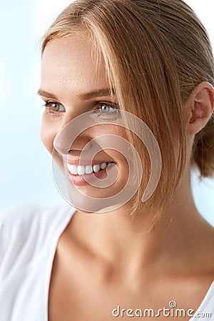 Beauty Portrait Of Woman With Beautiful Smile Fresh Face Smiling Stock Photo