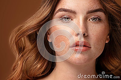 Beauty portrait of woman with freckles Stock Photo