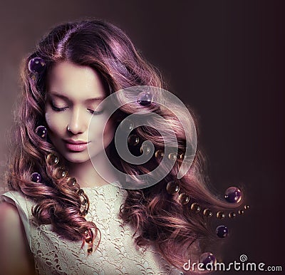 Beauty Portrait of Young Woman with Flowing Hairs Stock Photo