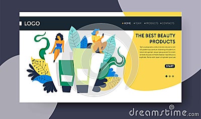 Beauty products skincare and face lotion web page template Vector Illustration