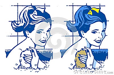 Beauty retro girl on bathroom vector Vector Illustration