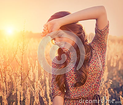 Beauty Romantic Girl Outdoors Stock Photo