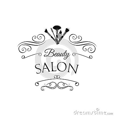 Beauty Salon Badge. Makeup Brushes Label Vector Illustration On White Vector Illustration