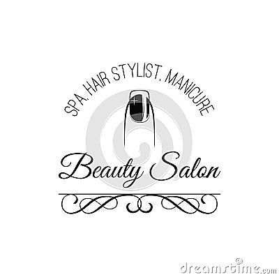 Beauty Salon Badge. Nail Design. Makeup. Filigree Divider Swirl Frame. Vector Illustration Vector Illustration