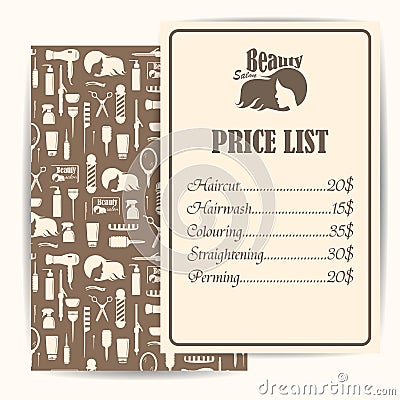 Beauty salon, barbershop vintage price list design Vector Illustration