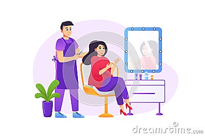 Beauty salon concept in flat style with people scene. Vector Illustration