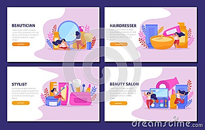 Beauty Salon Flat Banner Set Vector Illustration