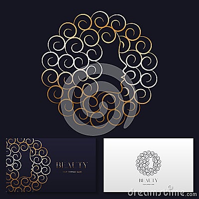 Beauty salon or hair salon logo design vector sign. Woman face with curly hair. Vector Illustration