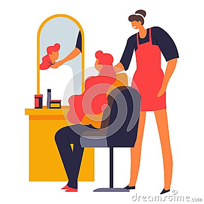 Beauty salon or hairdressing studio, hairdresser making fashion haircut Vector Illustration