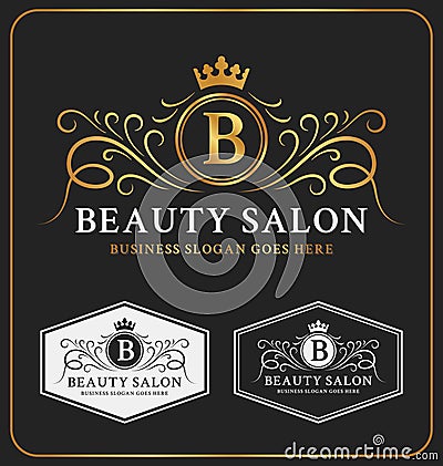 Beauty Salon Heraldic Crest Logo Template Vector Illustration