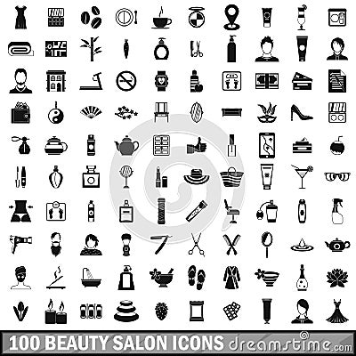 100 beauty salon icons set in simple style Vector Illustration
