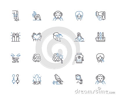 Beauty salon outline icons collection. Salon, Beauty, Hair, Nails, Facials, Makeup, Waxing vector and illustration Vector Illustration