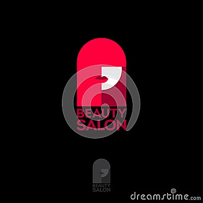 Beauty Salon logo. Glamour girl face with modern hair dress and red lips. Vector Illustration