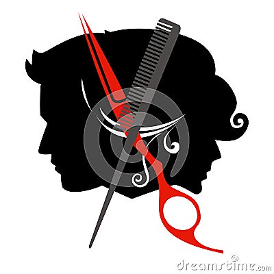 Beauty salon logo icon. Man and woman hairdresser silhouette scissors concept vector illustration Vector Illustration