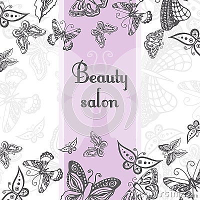 Beauty salon poster with butterfly. Card template can be used for spa center, yoga or fitness class, cosmetic concept. Vector illu Vector Illustration