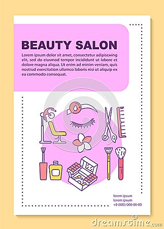 Beauty salon poster template layout. Hairdressing and makeup procedures. Banner, booklet, leaflet print design with Vector Illustration