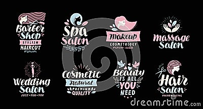 Beauty salon, spa, cosmetic, barber shop or makeup logo. Vector Illustration