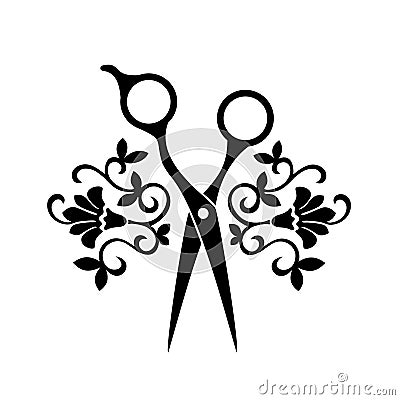 Beauty salon logo, barbershop logotype. Black scissors on white background. Hairdresser icon. Vector Illustration