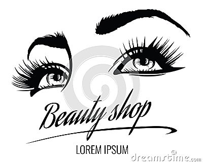 Beauty salon vector poster with eyes, eyelashes and eyebrow of beautiful woman Vector Illustration