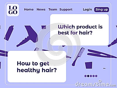 Beauty salon website design, professional woman makeup and hairstyle, barbershop master, hairstyling salon web template. Vector Vector Illustration