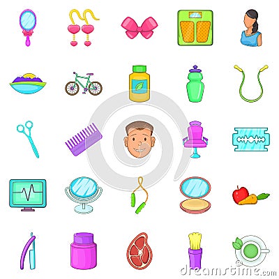 Beauty saloon icons set, cartoon style Vector Illustration